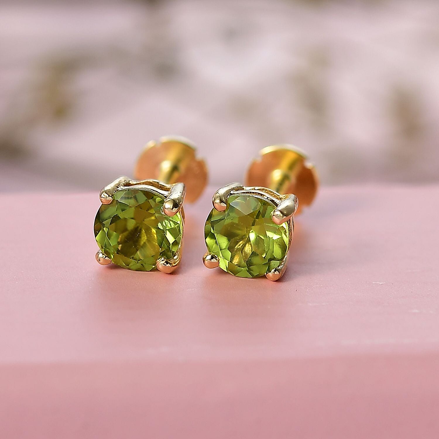 Peridot Earring with Screw Back in 18K Vermeil Yellow Gold Plated Sterling Silver 1.06 Ct.